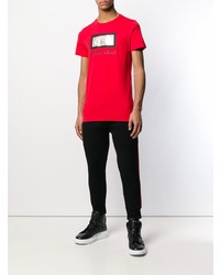 rotes bedrucktes T-Shirt mit einem Rundhalsausschnitt von Philipp Plein