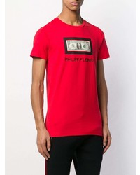 rotes bedrucktes T-Shirt mit einem Rundhalsausschnitt von Philipp Plein