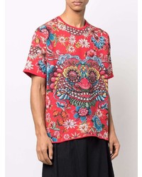 rotes bedrucktes T-Shirt mit einem Rundhalsausschnitt von Junya Watanabe MAN