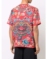 rotes bedrucktes T-Shirt mit einem Rundhalsausschnitt von Junya Watanabe MAN