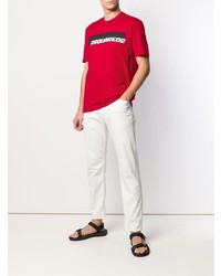 rotes bedrucktes T-Shirt mit einem Rundhalsausschnitt von DSQUARED2