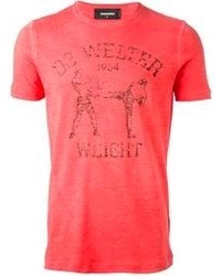 rotes bedrucktes T-Shirt mit einem Rundhalsausschnitt von DSquared