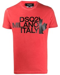 rotes bedrucktes T-Shirt mit einem Rundhalsausschnitt von DSQUARED2