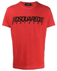 rotes bedrucktes T-Shirt mit einem Rundhalsausschnitt von DSQUARED2