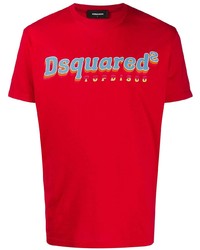 rotes bedrucktes T-Shirt mit einem Rundhalsausschnitt von DSQUARED2