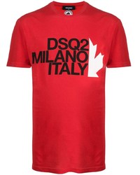 rotes bedrucktes T-Shirt mit einem Rundhalsausschnitt von DSQUARED2