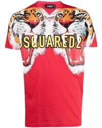 rotes bedrucktes T-Shirt mit einem Rundhalsausschnitt von DSQUARED2