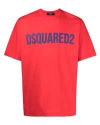 rotes bedrucktes T-Shirt mit einem Rundhalsausschnitt von DSQUARED2