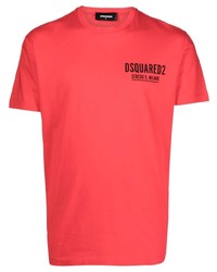 rotes bedrucktes T-Shirt mit einem Rundhalsausschnitt von DSQUARED2