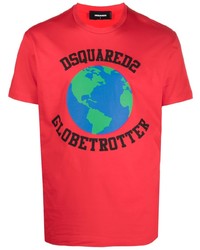 rotes bedrucktes T-Shirt mit einem Rundhalsausschnitt von DSQUARED2