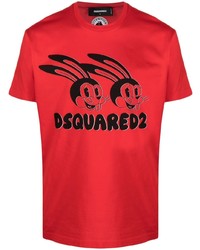 rotes bedrucktes T-Shirt mit einem Rundhalsausschnitt von DSQUARED2