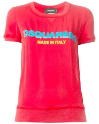 rotes bedrucktes T-Shirt mit einem Rundhalsausschnitt von Dsquared2