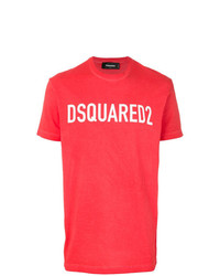 rotes bedrucktes T-Shirt mit einem Rundhalsausschnitt von DSQUARED2