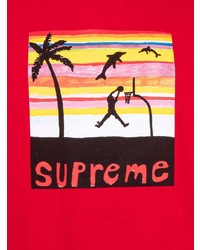 rotes bedrucktes T-Shirt mit einem Rundhalsausschnitt von Supreme