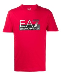 rotes bedrucktes T-Shirt mit einem Rundhalsausschnitt von Ea7 Emporio Armani