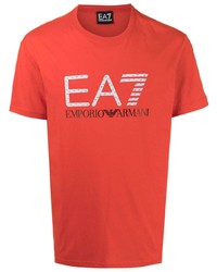 rotes bedrucktes T-Shirt mit einem Rundhalsausschnitt von Ea7 Emporio Armani