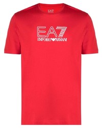 rotes bedrucktes T-Shirt mit einem Rundhalsausschnitt von Ea7 Emporio Armani