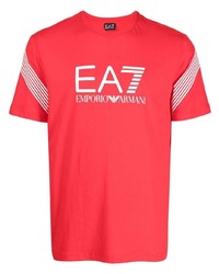 rotes bedrucktes T-Shirt mit einem Rundhalsausschnitt von Ea7 Emporio Armani