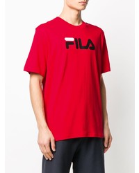 rotes bedrucktes T-Shirt mit einem Rundhalsausschnitt von Fila