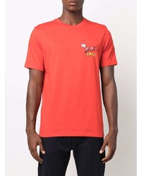 rotes bedrucktes T-Shirt mit einem Rundhalsausschnitt von PS Paul Smith