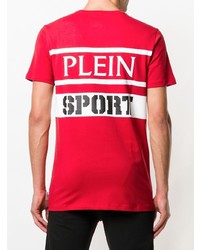 rotes bedrucktes T-Shirt mit einem Rundhalsausschnitt von Plein Sport