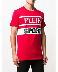 rotes bedrucktes T-Shirt mit einem Rundhalsausschnitt von Plein Sport