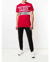 rotes bedrucktes T-Shirt mit einem Rundhalsausschnitt von Plein Sport