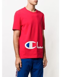 rotes bedrucktes T-Shirt mit einem Rundhalsausschnitt von Champion