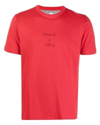 rotes bedrucktes T-Shirt mit einem Rundhalsausschnitt von Eleventy