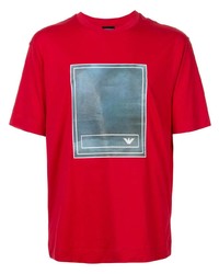 rotes bedrucktes T-Shirt mit einem Rundhalsausschnitt von Emporio Armani