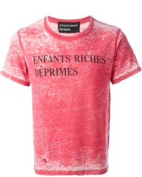 rotes bedrucktes T-Shirt mit einem Rundhalsausschnitt von Enfants Riches Deprimes
