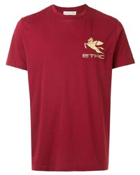 rotes bedrucktes T-Shirt mit einem Rundhalsausschnitt von Etro