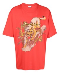 rotes bedrucktes T-Shirt mit einem Rundhalsausschnitt von Etro