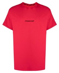 rotes bedrucktes T-Shirt mit einem Rundhalsausschnitt von F.A.M.T.