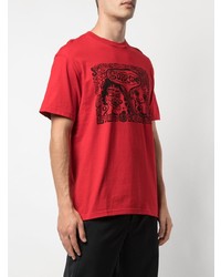 rotes bedrucktes T-Shirt mit einem Rundhalsausschnitt von Supreme