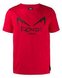 rotes bedrucktes T-Shirt mit einem Rundhalsausschnitt von Fendi