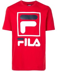 rotes bedrucktes T-Shirt mit einem Rundhalsausschnitt von Fila
