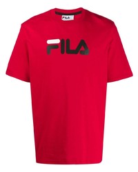 rotes bedrucktes T-Shirt mit einem Rundhalsausschnitt von Fila