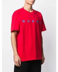 rotes bedrucktes T-Shirt mit einem Rundhalsausschnitt von Marni