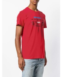 rotes bedrucktes T-Shirt mit einem Rundhalsausschnitt von Diesel