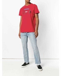 rotes bedrucktes T-Shirt mit einem Rundhalsausschnitt von Diesel