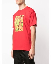 rotes bedrucktes T-Shirt mit einem Rundhalsausschnitt von Supreme