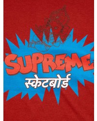 rotes bedrucktes T-Shirt mit einem Rundhalsausschnitt von Supreme