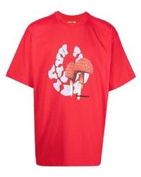 rotes bedrucktes T-Shirt mit einem Rundhalsausschnitt von Garbage Tv
