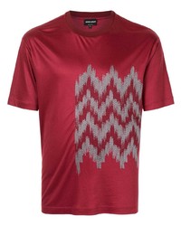 rotes bedrucktes T-Shirt mit einem Rundhalsausschnitt von Giorgio Armani