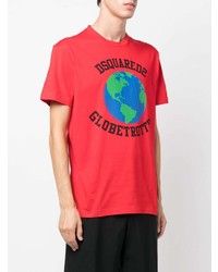 rotes bedrucktes T-Shirt mit einem Rundhalsausschnitt von DSQUARED2