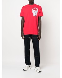 rotes bedrucktes T-Shirt mit einem Rundhalsausschnitt von Philipp Plein