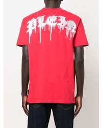 rotes bedrucktes T-Shirt mit einem Rundhalsausschnitt von Philipp Plein