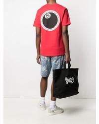 rotes bedrucktes T-Shirt mit einem Rundhalsausschnitt von Stussy