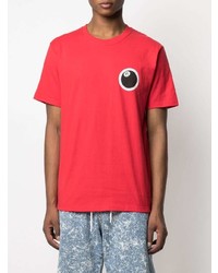 rotes bedrucktes T-Shirt mit einem Rundhalsausschnitt von Stussy